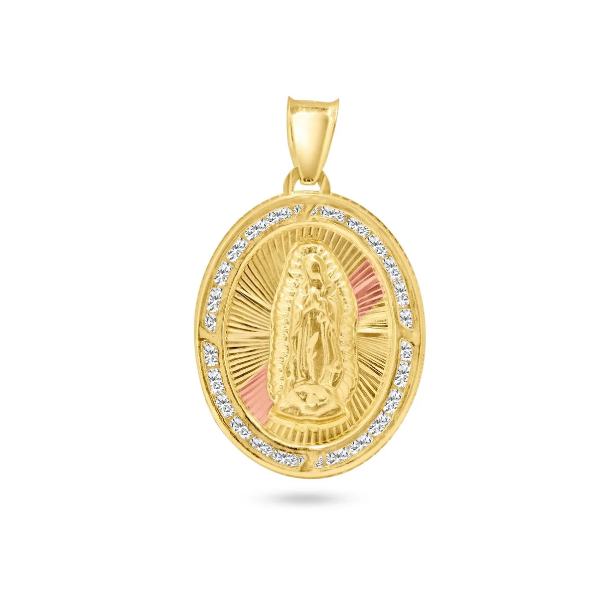 14 Karat Yellow Gold Oval Diamond Cut CZ Guadalupe Pendant