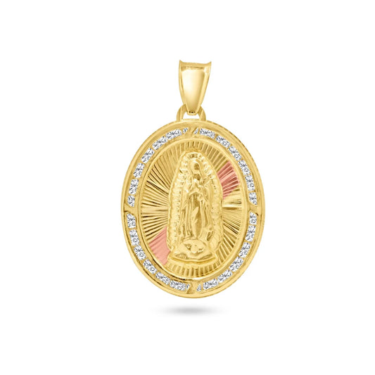 14 Karat Yellow Gold Oval Diamond Cut CZ Guadalupe Pendant