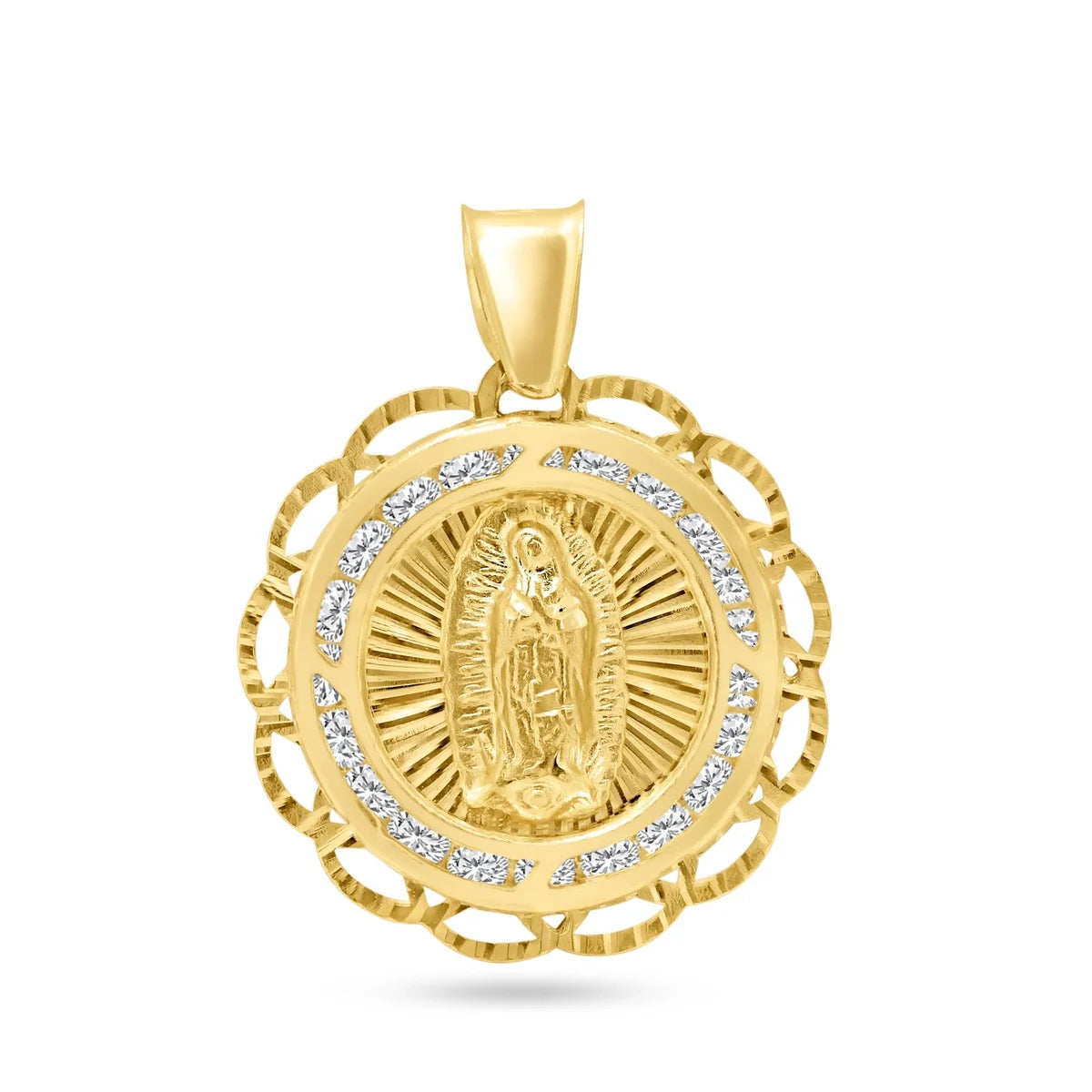 14 Karat Yellow Gold Filigri Diamond Cut CZ Guadalupe Pendant