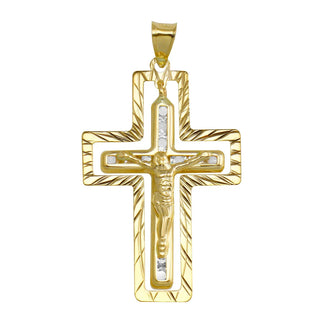 14 Karat Yellow Gold CZ Double Cross Pendant