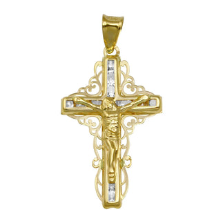 14 Karat Yellow Gold CZ Filigree Cross Pendant