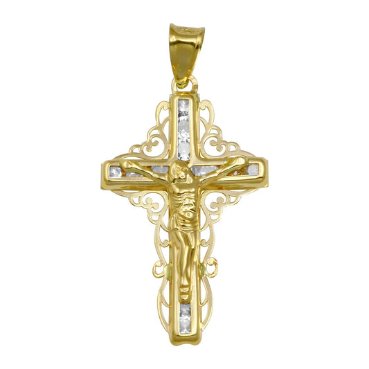 14 Karat Yellow Gold CZ Filigree Cross Pendant
