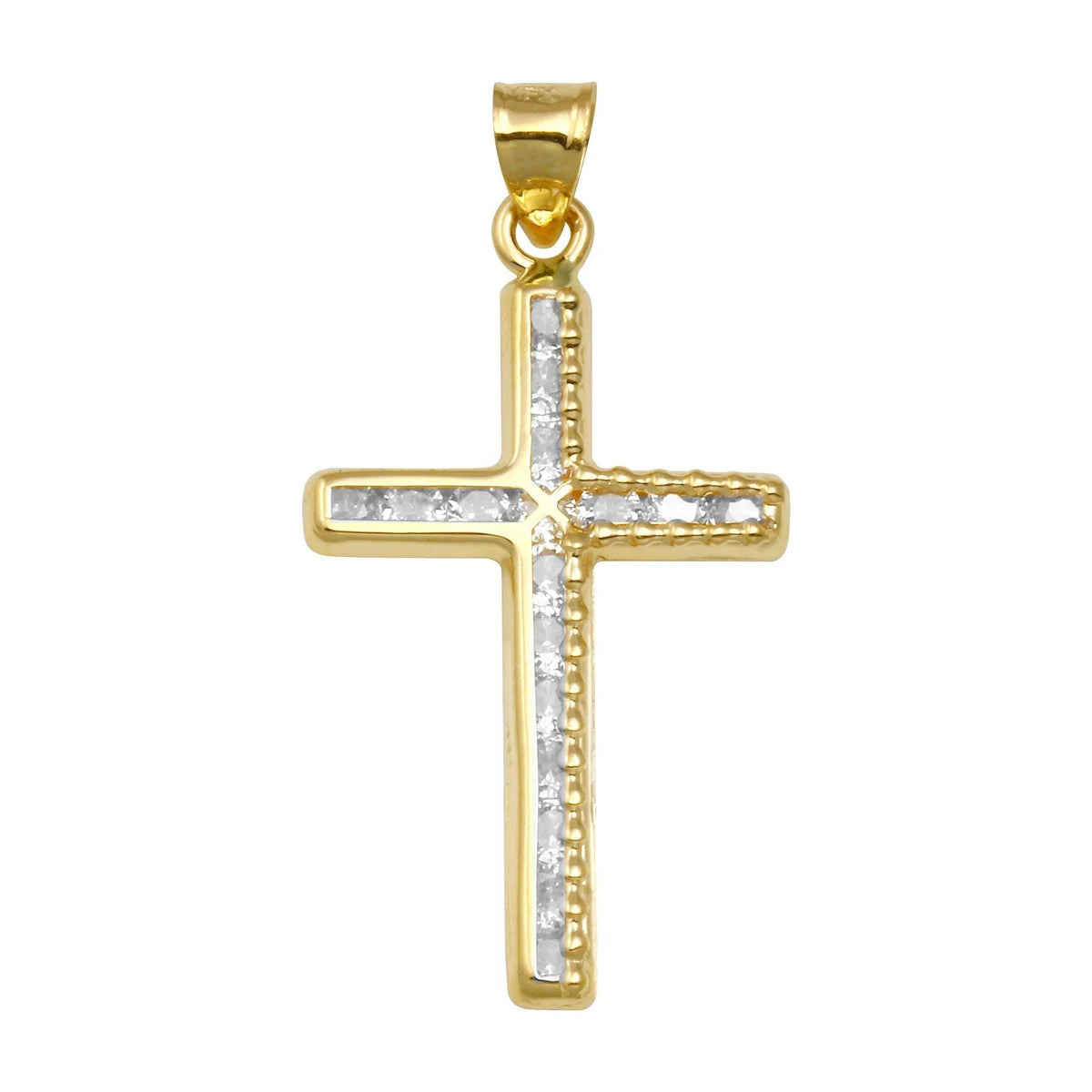 14 Karat Yellow Gold CZ Cross Pendant