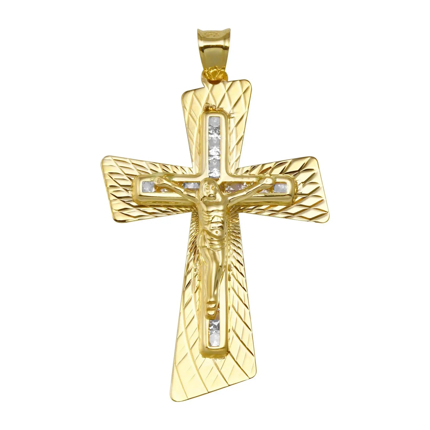 14 Karat Yellow Gold Tri Color DC CZ Cross Pendant
