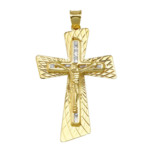 14 Karat Yellow Gold Tri Color DC CZ Cross Pendant
