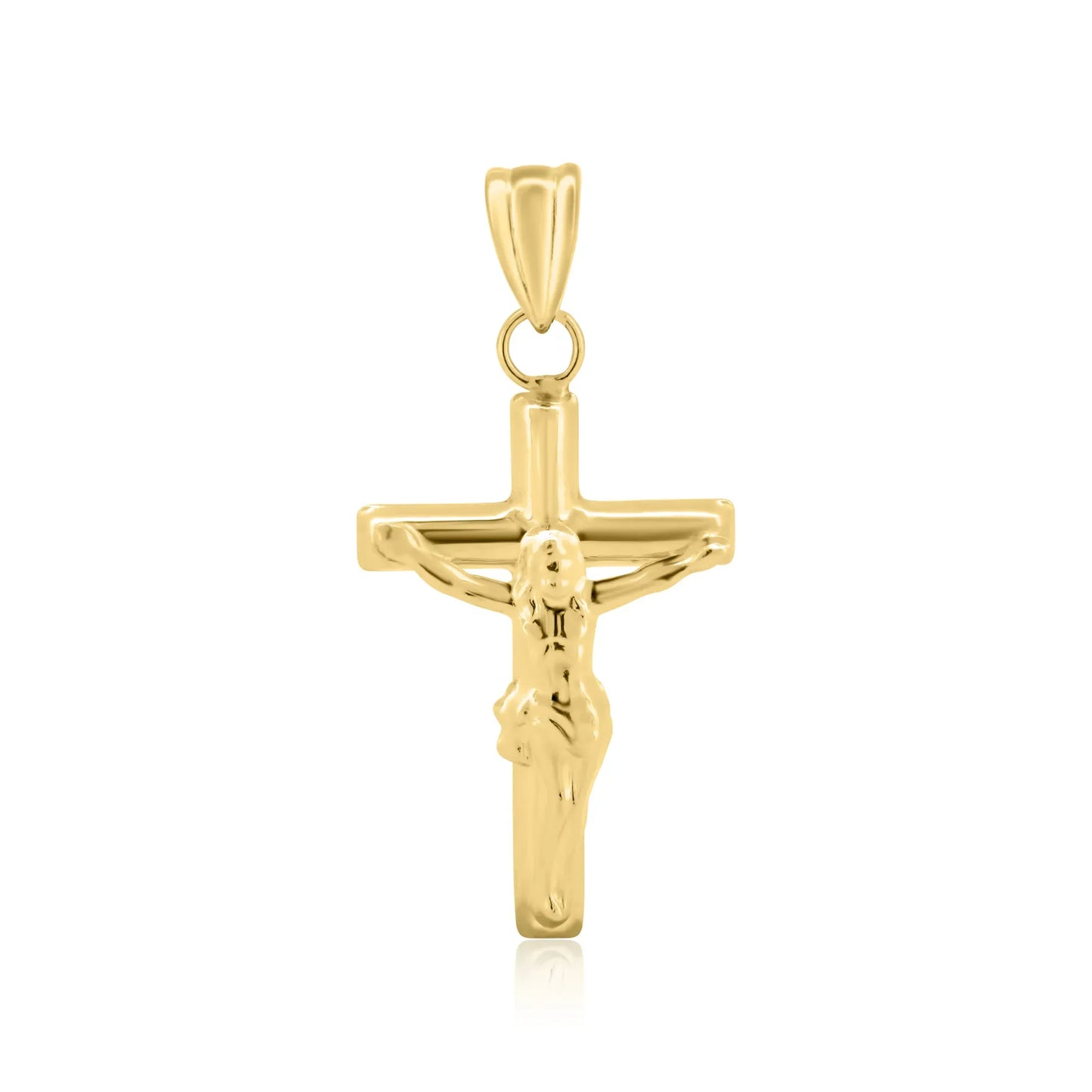 14 Karat Yellow Gold Hollow Tube Crucifix Pendant