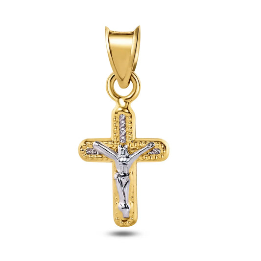 14 Karat Yellow Gold Crucifix Clear CZ Pendant