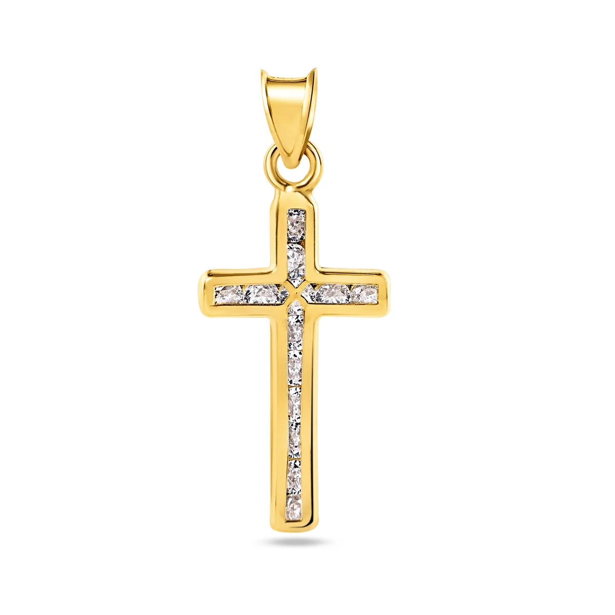 14 Karat Yellow Gold Wavy Cross Clear CZ Pendant