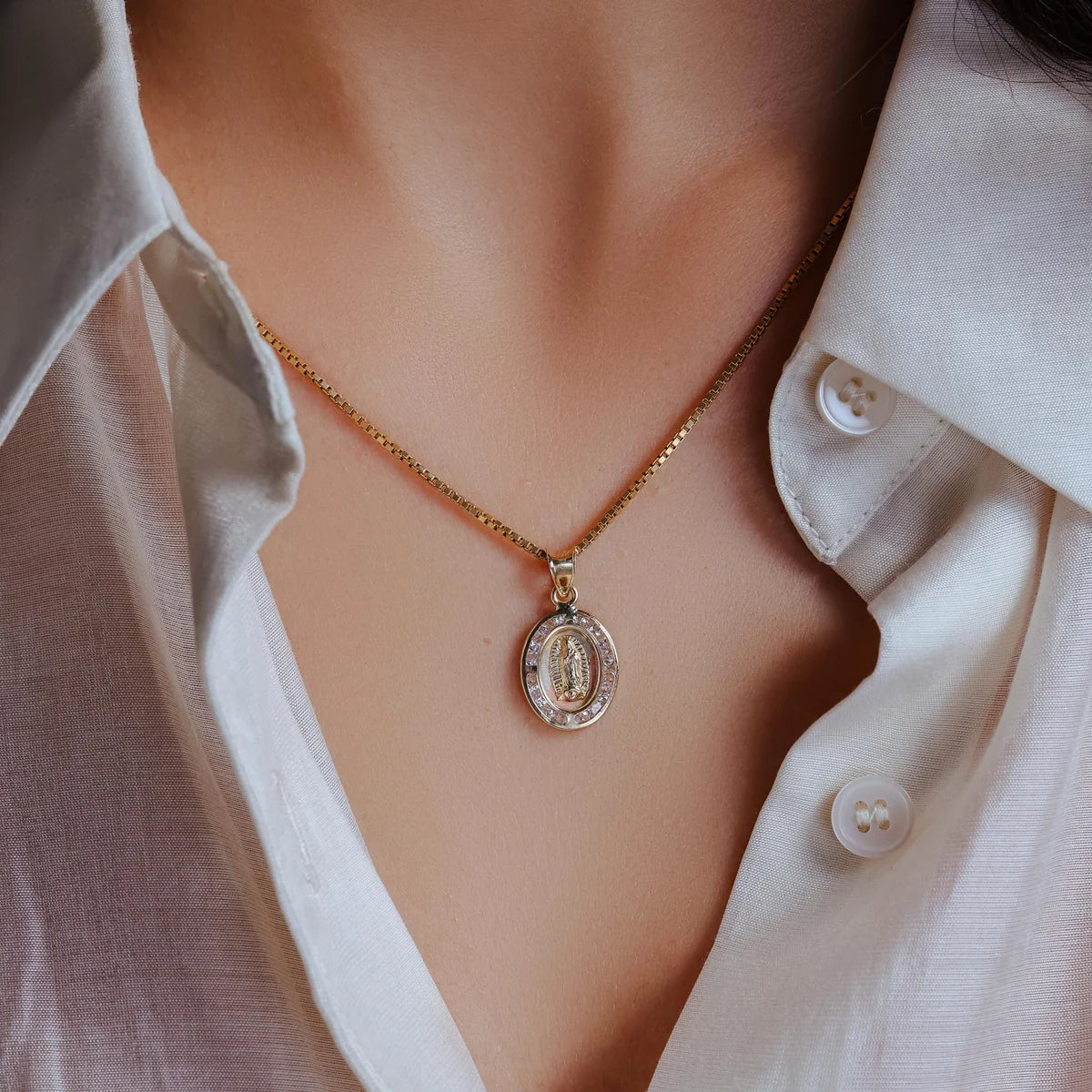 14 Karat Yellow Gold Guadalupe Clear CZ Pendant