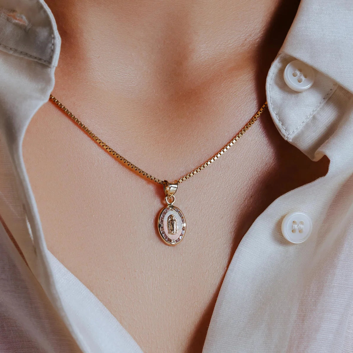 14 Karat Yellow Gold Guadalupe Two Tone Clear CZ Pendant