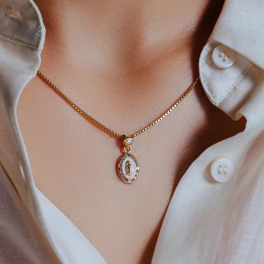14 Karat Yellow Gold Guadalupe Two Tone Clear CZ Pendant