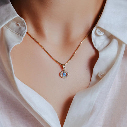 14 Karat Yellow Gold Beaded Evil Eye Clear CZ Pendant