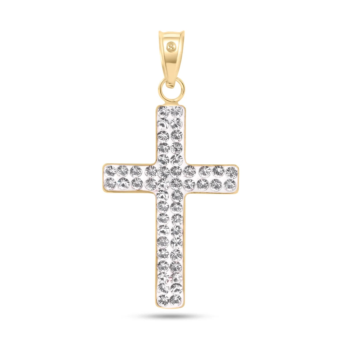 14 Karat Yellow Gold 2 Sided Patterned Cross Clear CZ Pendant
