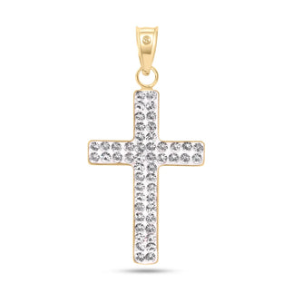 14 Karat Yellow Gold 2 Sided Patterned Cross Clear CZ Pendant