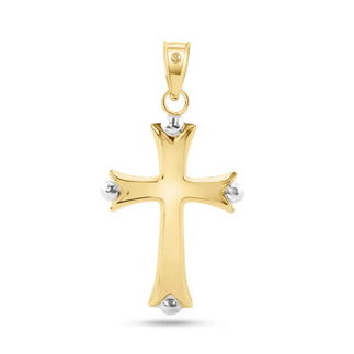 14 Karat Yellow Gold Bead Edge Hollow Tube Cross Pendant