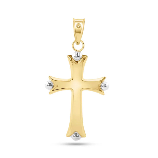 14 Karat Yellow Gold Bead Edge Hollow Tube Cross Pendant