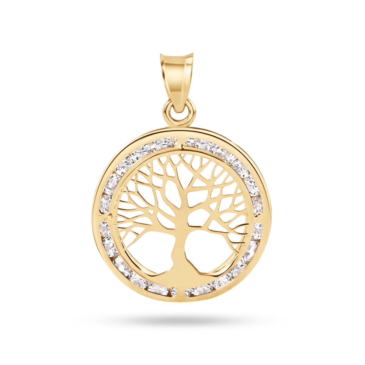 14 Karat Yellow Gold 19mm Tree of Life CZ Pendant