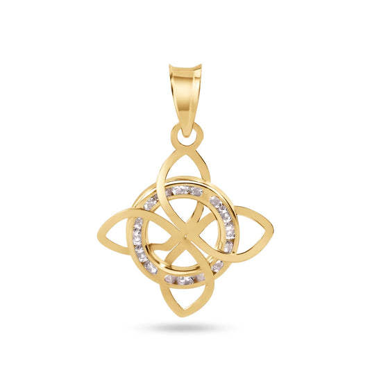 14 Karat Yellow Witches Knot Nudo De Bruja Clear CZ Small Pendant