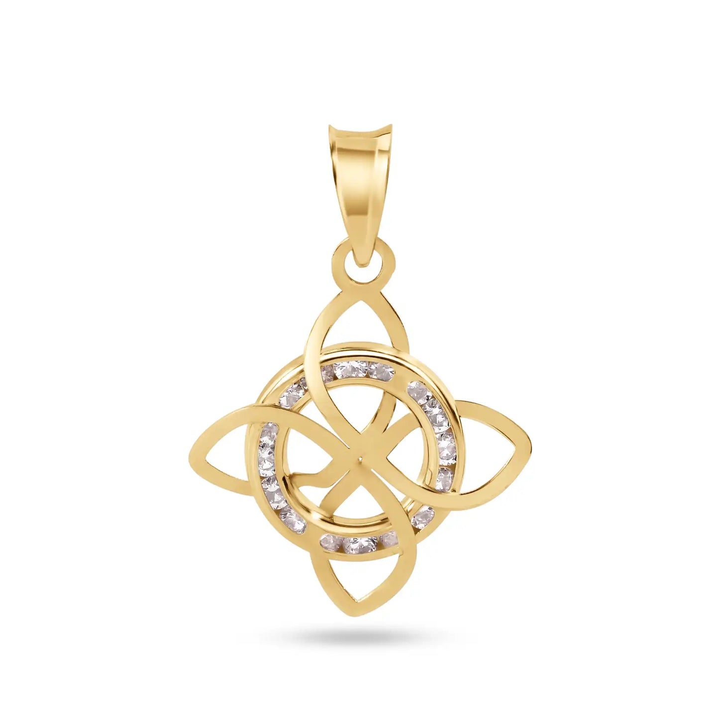 14 Karat Yellow Gold Witches Knot Nudo De Bruja Clear CZ Large Pendant