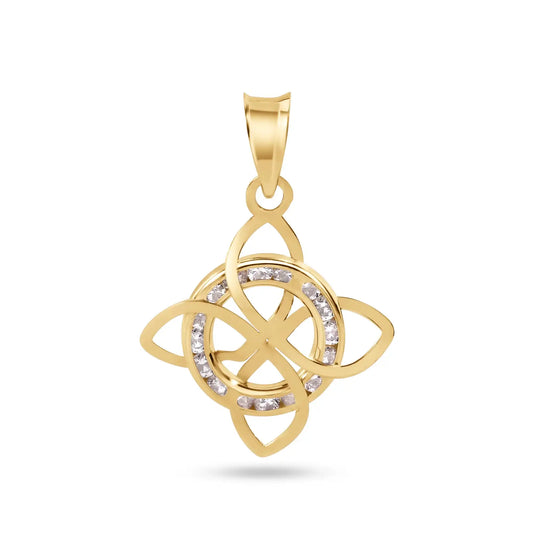 14 Karat Yellow Gold Witches Knot Nudo De Bruja Clear CZ Large Pendant