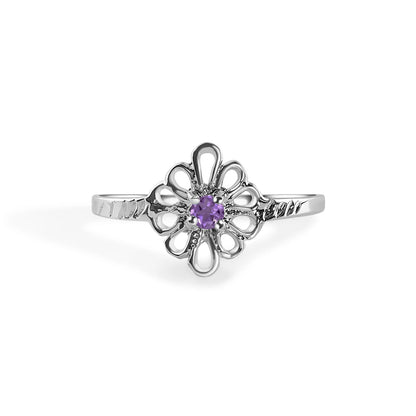 925 Sterling Silver Rhodium Plated Filigree Birthstone Ring