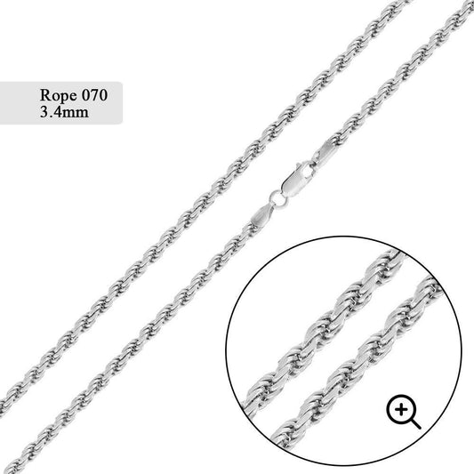 Silver Rope 070 Chain or Bracelet 3.4mm