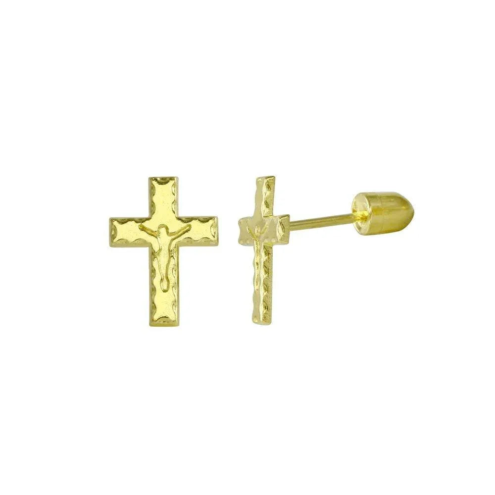 14 Karat Yellow Gold Cross Screw Back Stud Earring