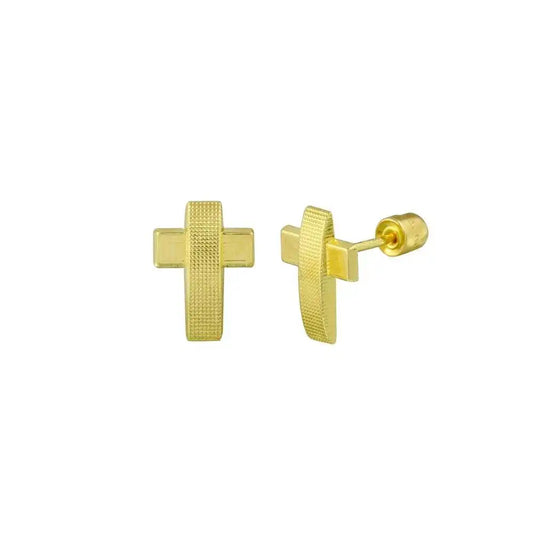 14 Karat Yellow Gold Cross Screw Back Stud Earring