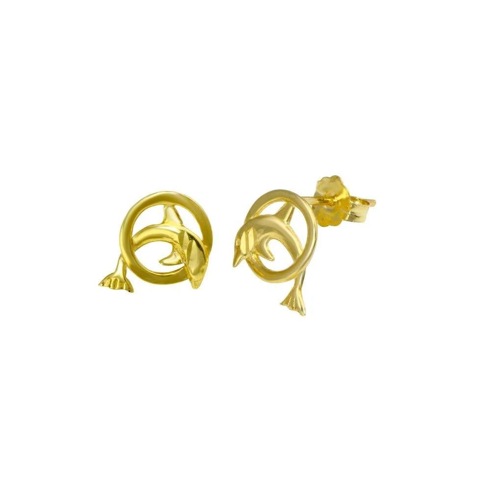 14 Karat Yellow Gold Dolphin Stud Earring