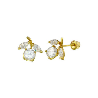 14 Karat Yellow Gold Flower Clear CZ Screw Back Stud Earring