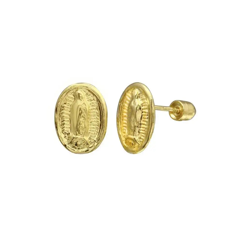 14 Karat Yellow Gold Lady Guadalupe Screw Back Stud Earring