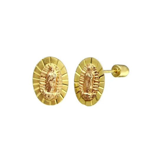 14 Karat Yellow & Rose Gold DC Lady Guadalupe Screw Back Stud Earring