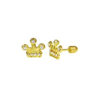 14 Karat Yellow Gold Crown CZ Screw Back Stud Earring