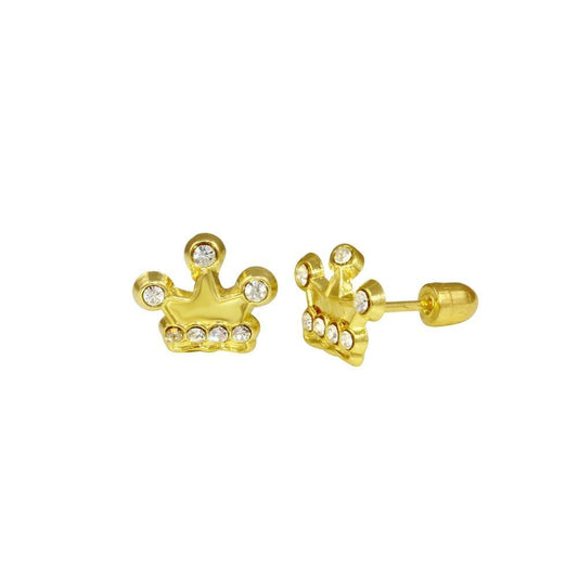 14 Karat Yellow Gold Crown CZ Screw Back Stud Earring