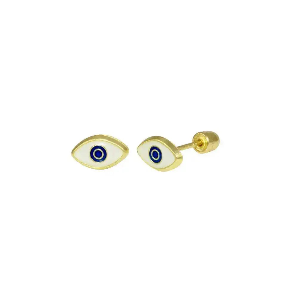 14 Karat Yellow Gold Evil Eye Black CZ Screw Back Stud Earring