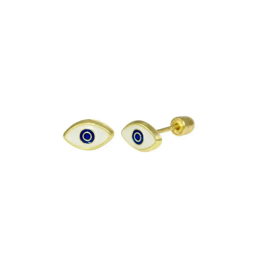 14 Karat Yellow Gold Evil Eye Black CZ Screw Back Stud Earring