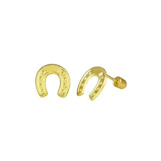 14 Karat Yellow Gold Horseshoe Screw Back Stud Earring