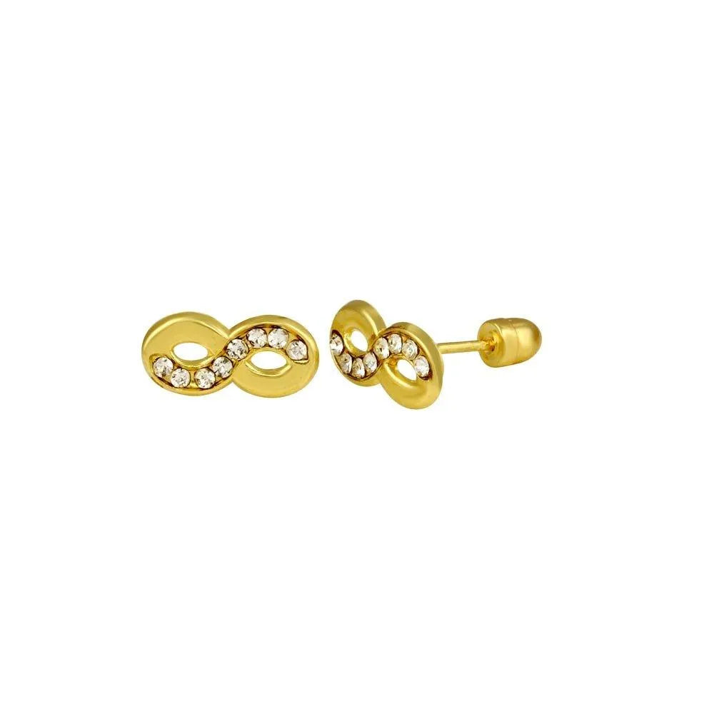 14 Karat Yellow Gold Infinity CZ Screw Back Stud Earring