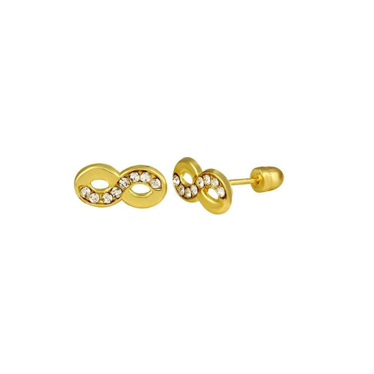 14 Karat Yellow Gold Infinity CZ Screw Back Stud Earring