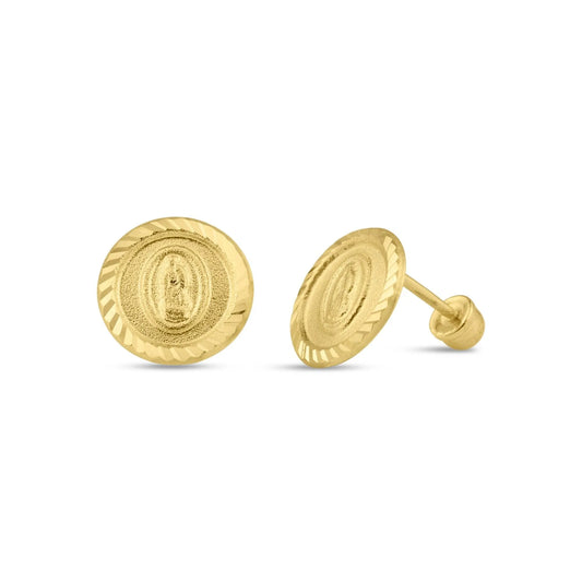 14 Karat Yellow Gold Lady Guadalupe Screw Back Stud Earring