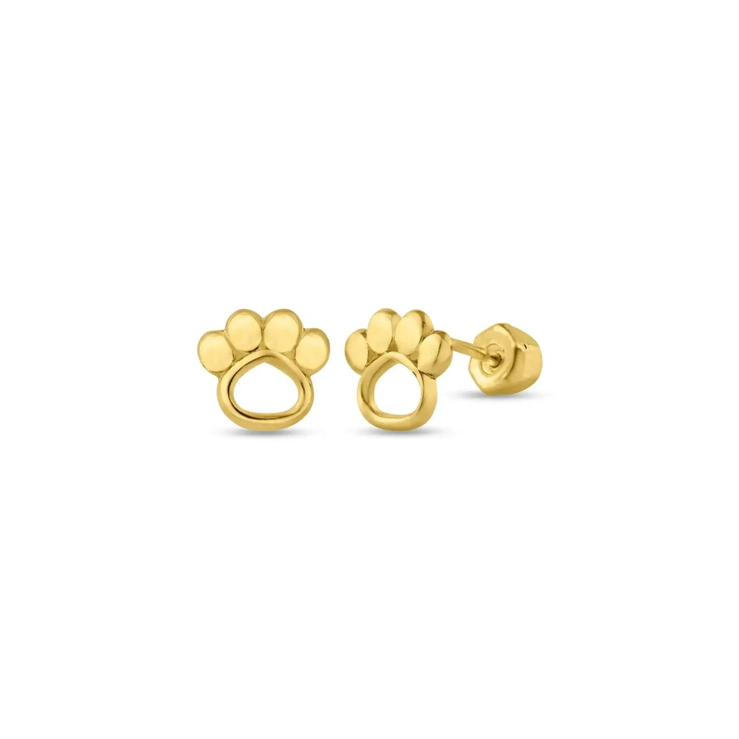 14 Karat Yellow Gold Open Paws Screw Back Stud Earring