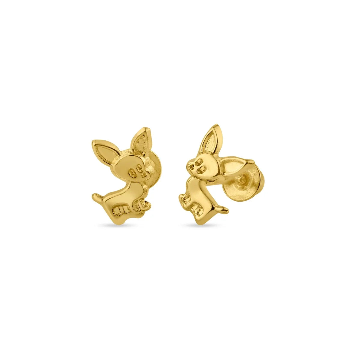 14 Karat Yellow Gold Chihuahua Screw Back Stud Earring
