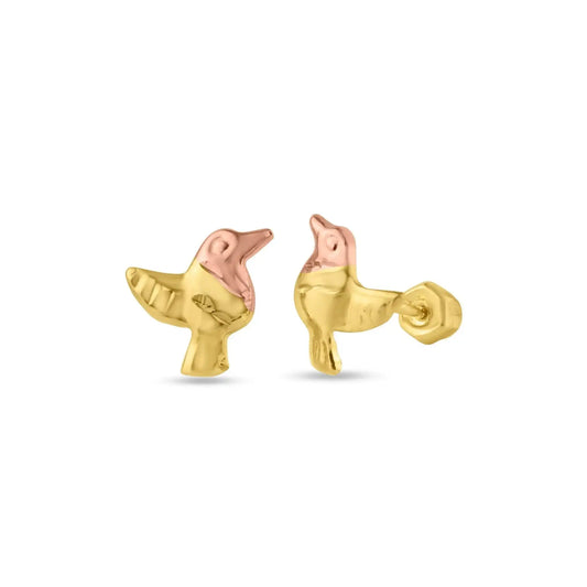 14 Karat Yellow Gold Bird Screw Back Stud Earring