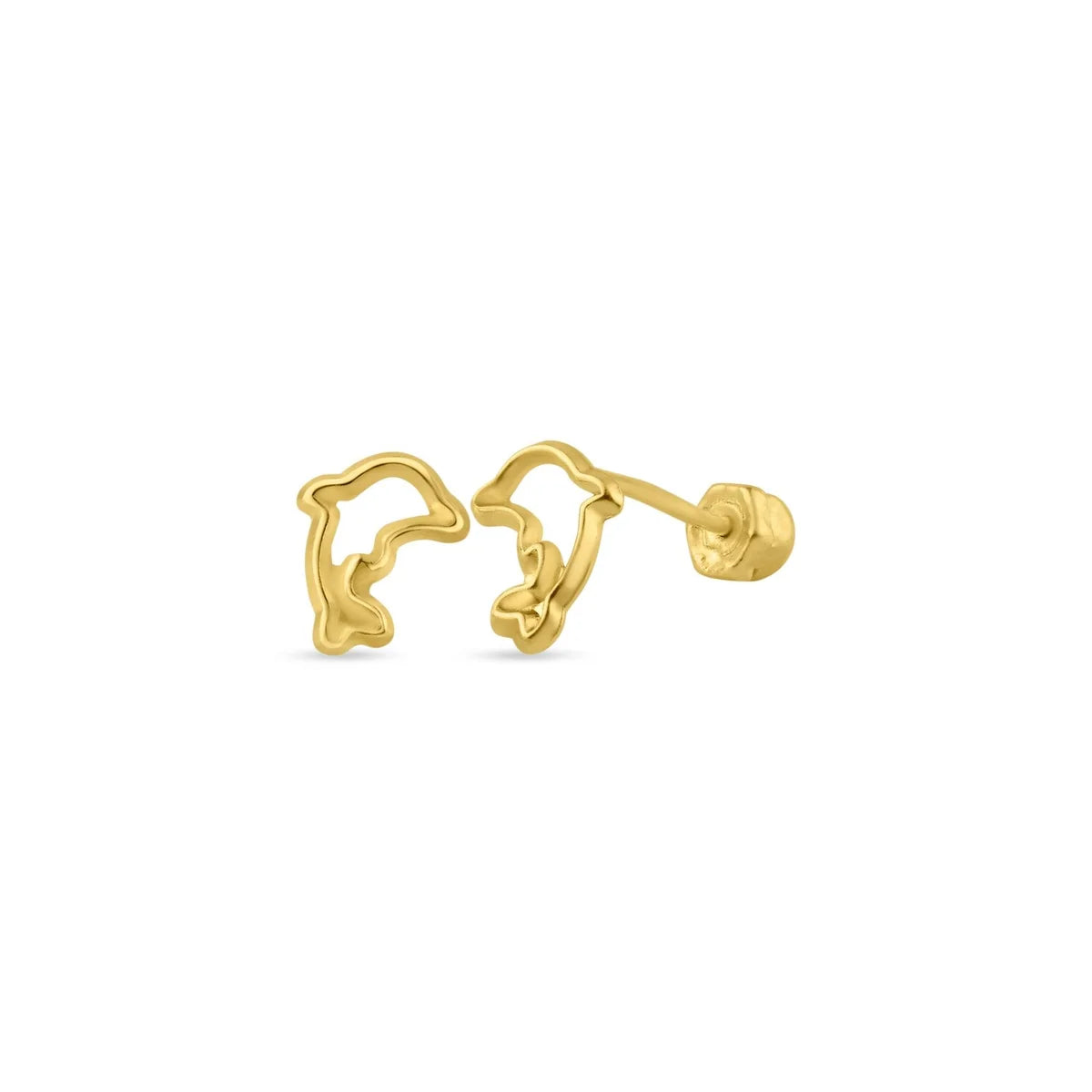 14 Karat Yellow Gold Dolphin Screw Back Stud Earring