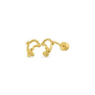 14 Karat Yellow Gold Dolphin Screw Back Stud Earring