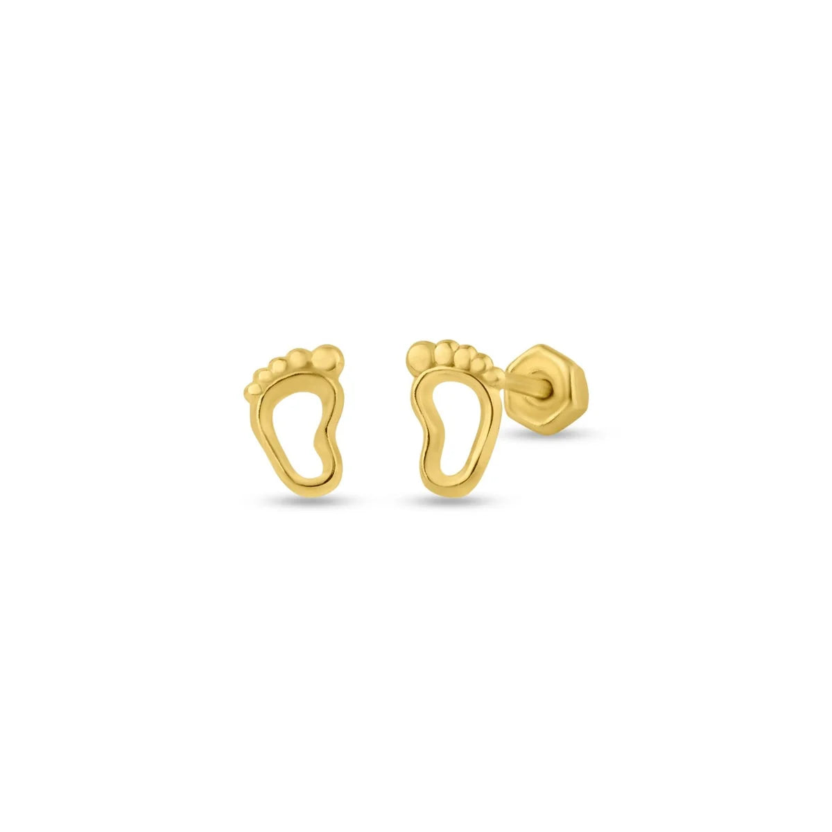 14 Karat Yellow Gold Feet Screw Back Stud Earring