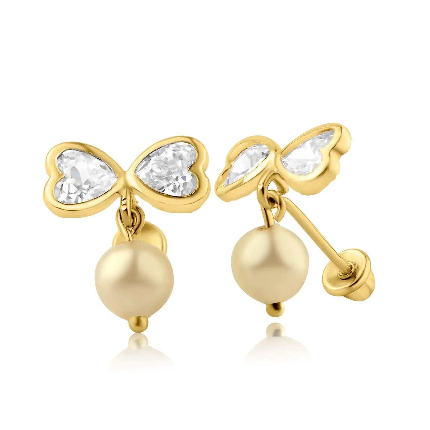 14 Karat Yellow Gold Twin Hearts Screw Back Earring