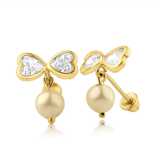 14 Karat Yellow Gold Twin Hearts Screw Back Earring