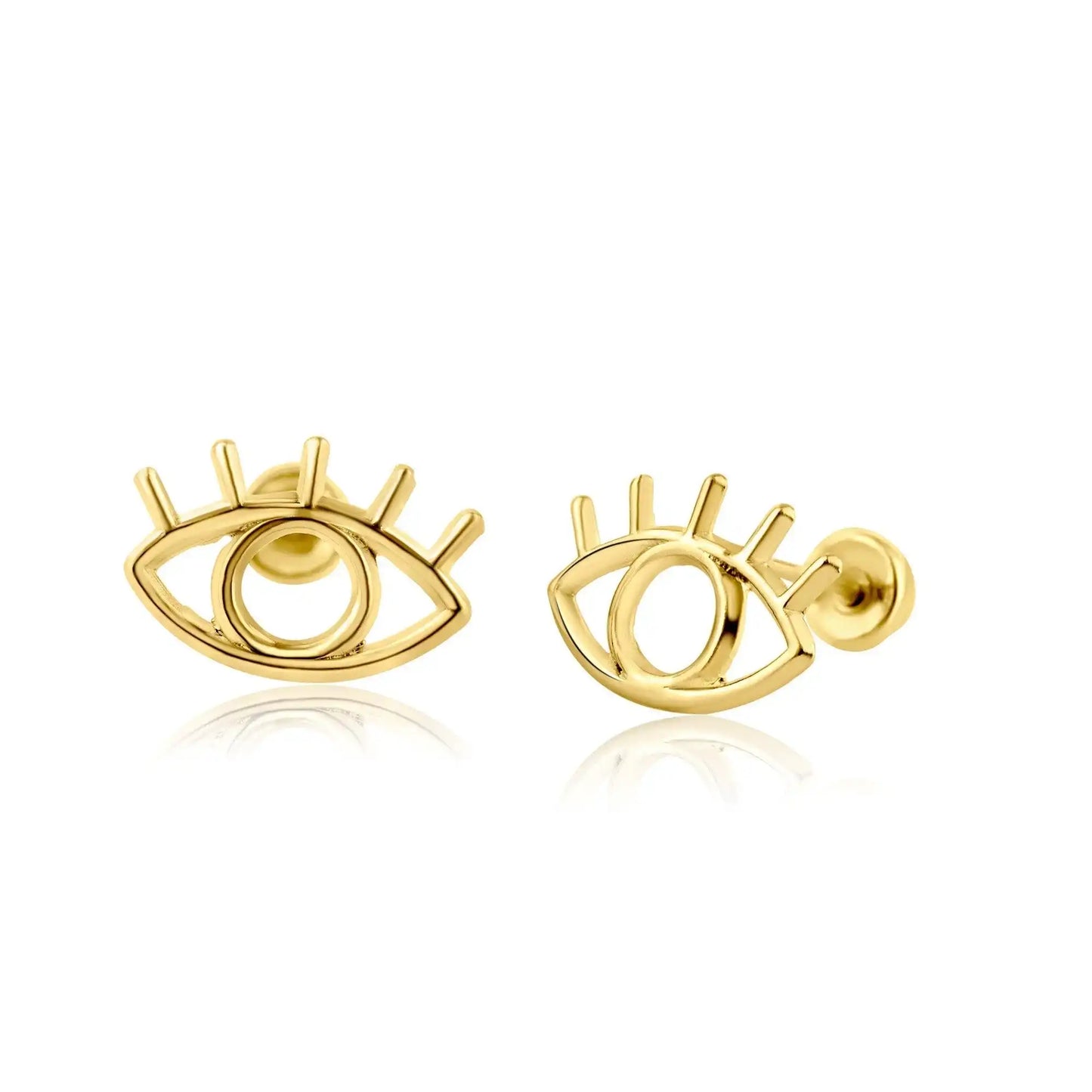 14 Karat Yellow Gold Silhoutte Evil Eye Screw Back Earring