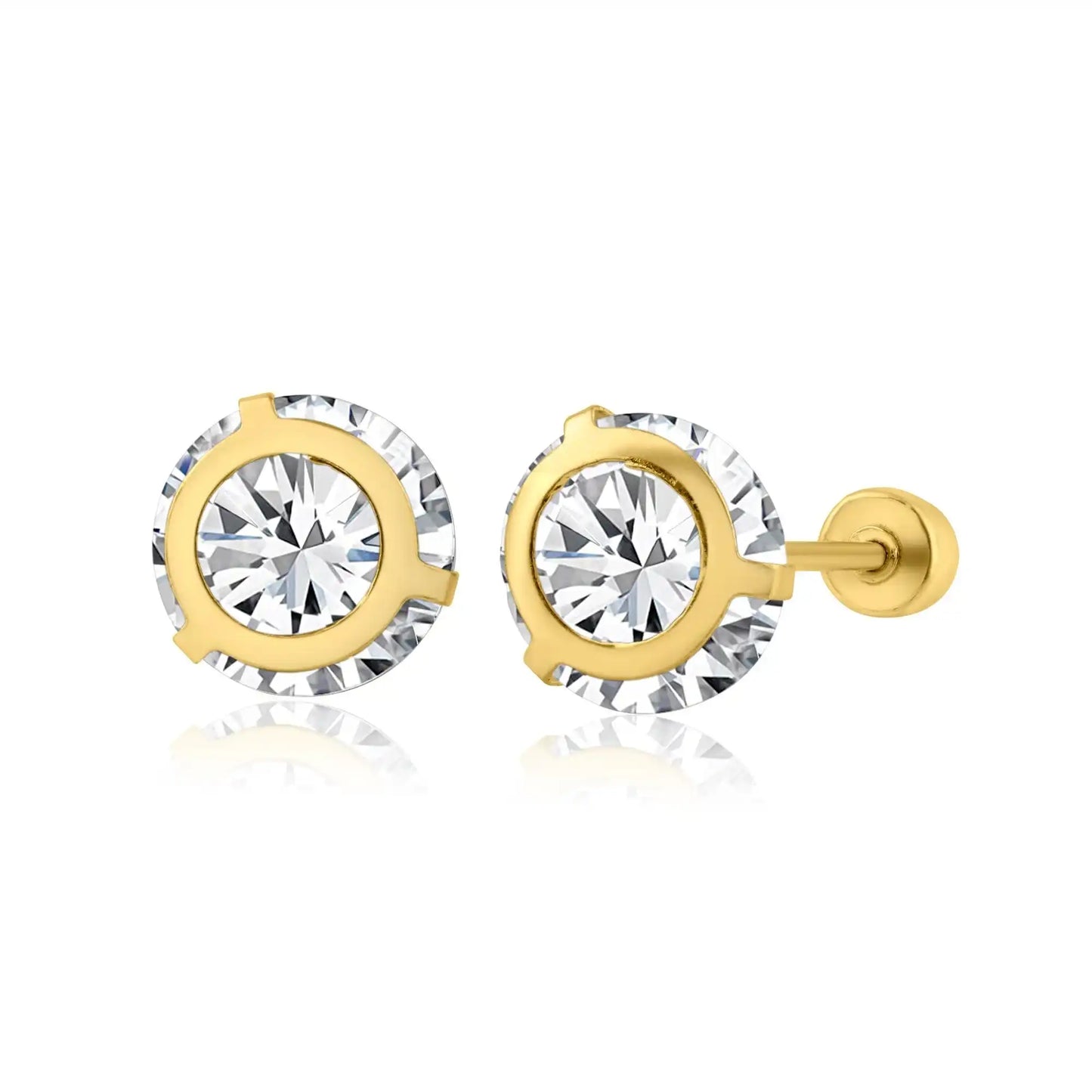 14 Karat Yellow Gold 6mm Bezel Edge Screw Back Earring